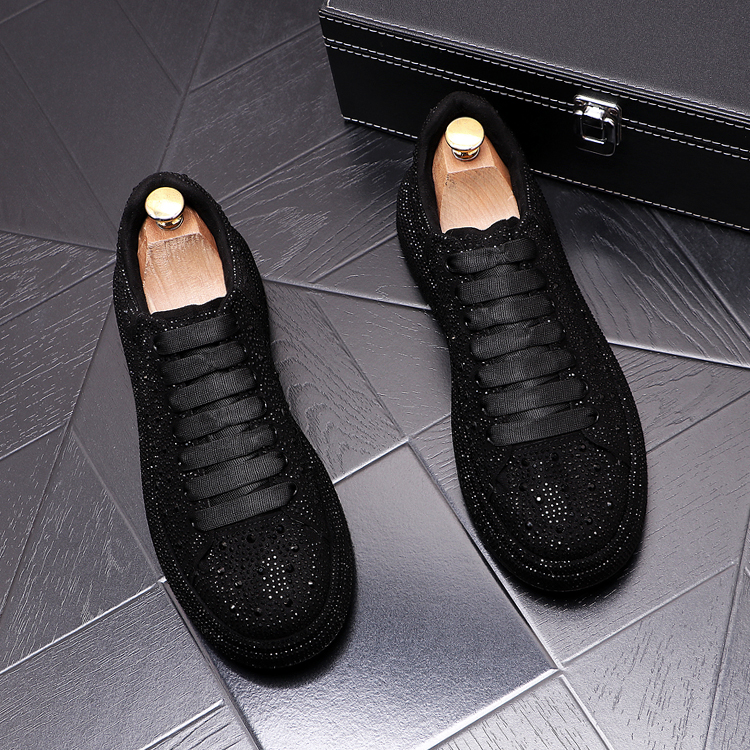 

Luxury Designer Embroidery Lace-up Business Wedding Shoes Spring Autumn Fashion Casual Loafers Male Prom Trend Smoking Slippers Y186, Black