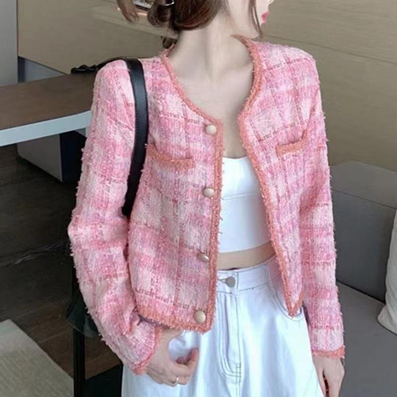 

Women's Jackets French Small Fragrance Coats Autumn Winter Vintage Tweed Jacket Coat Women Korean Fashion Crop Top Elegant Short Outerwear, Black;brown