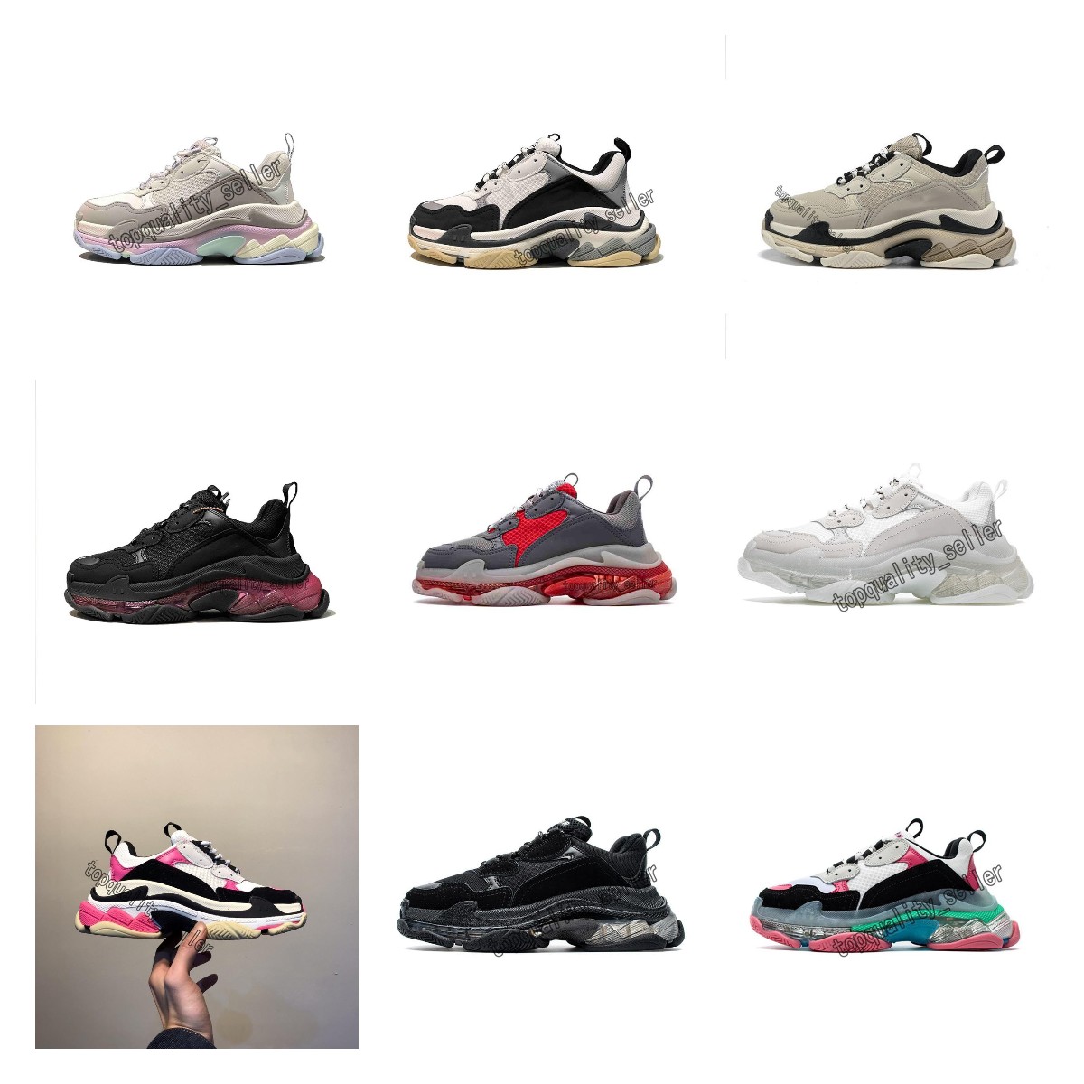 

2022 Crystal Bottom Paris 17FW Triple S Women Mens Casual Shoes Vintage Dad Platform Tripler Black White Sports Outdoor Trainers Sneakers Clear Sole Shoe Size 36-45, 1 35-40