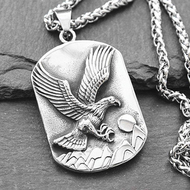 Chains Retro Domineering Embossed Eagle Pendant Men's Necklace Hipster Personality Hip-hop Style Sweater Chain-image-721477154