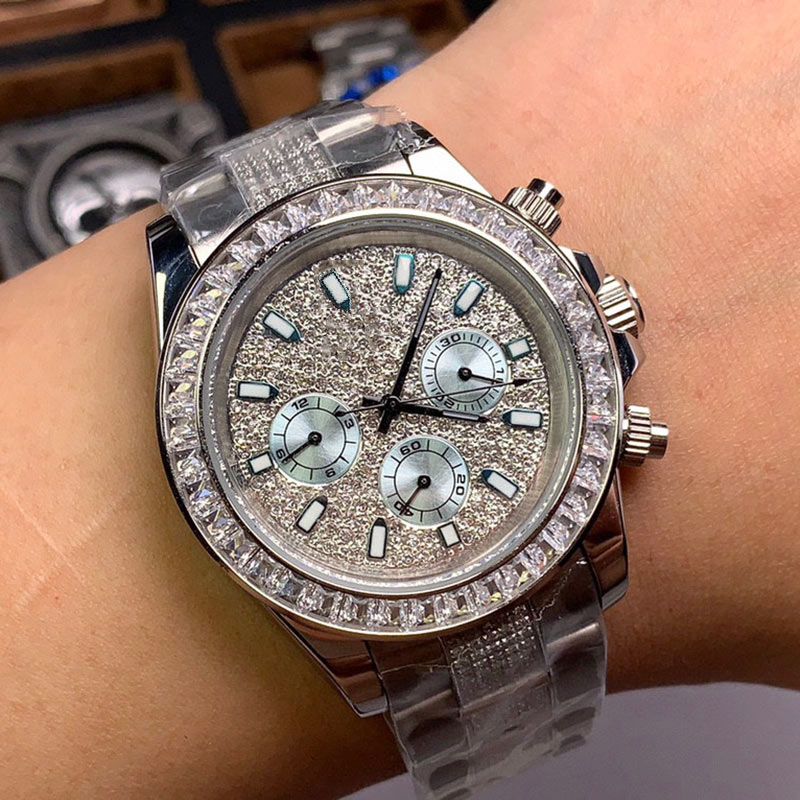 

Zircon Full Diamond Steel Bracelet Watches Automatic Mechanical Mens Watch 40mm Montre de Luxe Women Wristwatches Rainbow Diamond Ring Mouth High Quality, Customize