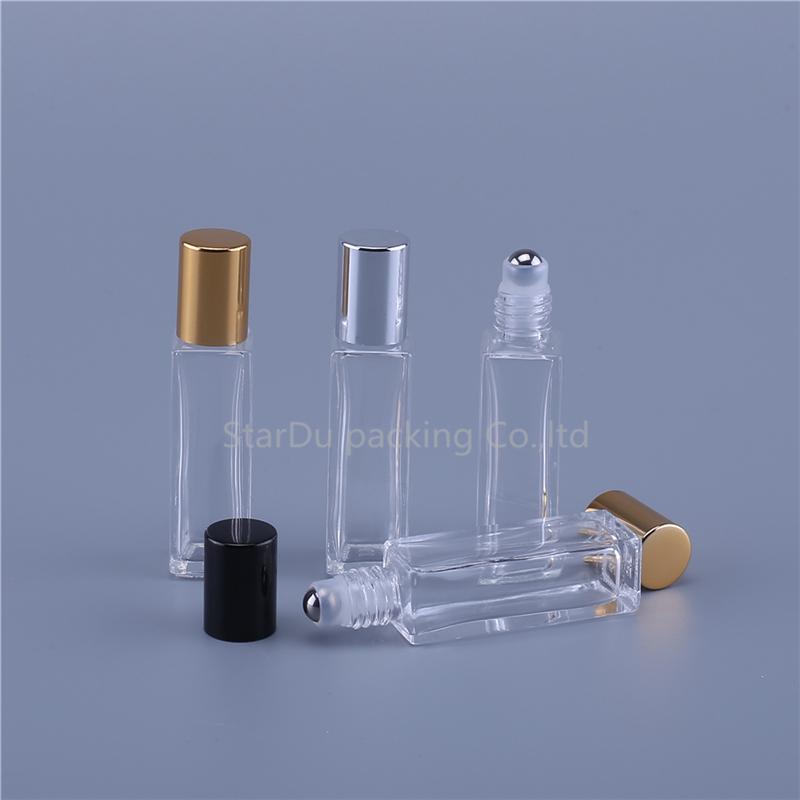 

6pcs 5ML 10ML Portable Square Glass Massage Essential Oil Perfume Refillable Roller Bottles Packing Container Storage & Jars