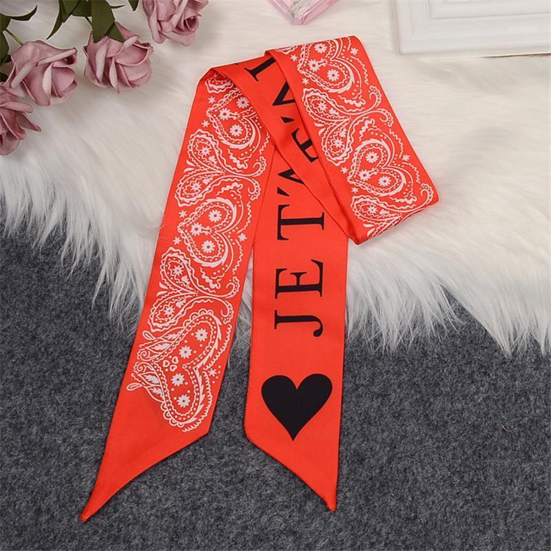 

Scarves Fashion Bag Scarf Beautiful Love Heart Print Small Silk For Women Headwear Handle Ribbon Long Scarve HZ21, Blue;gray