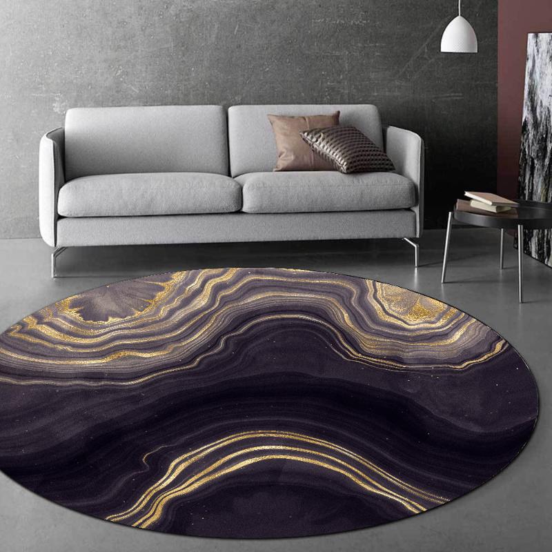 

Carpets 3D Gold Black Marble Round Living Room Carpet Modern Abstract Area Rug For Bathroom Bedroom Bedside Anti Slip Chair Floor Mat, 06