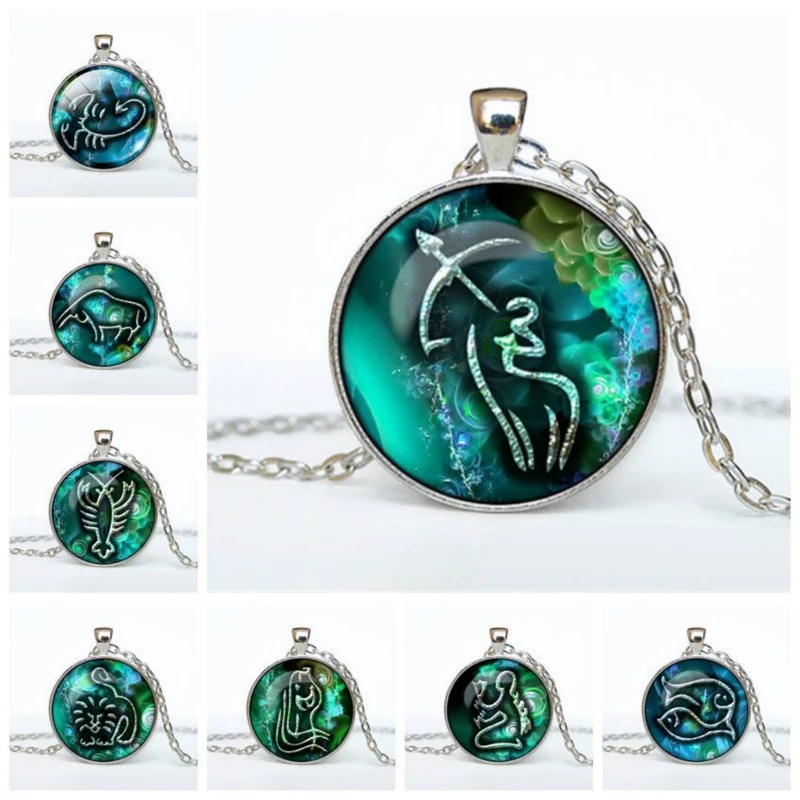 

Twelve Constellation Pendant Glass Necklaces Galaxy Horoscope Necklace For Men Women Jewelry
