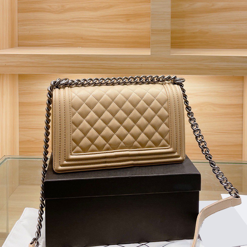 

Vintage Womens Designer Crossbody Caviar Bags Calfskin Genuine Leather Classic Flap Aged Silver Hardware Quilted Adjustable Shoulder Strap L