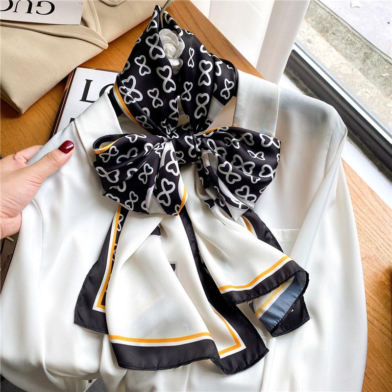 

Scarves Brand Silk Skinny Scarf Women Hijab Muslim Headband Shawl Bandana Bag Wrist Wrap Lady Neck Tie Foulard Fashion Accessories 2021, Blue;gray