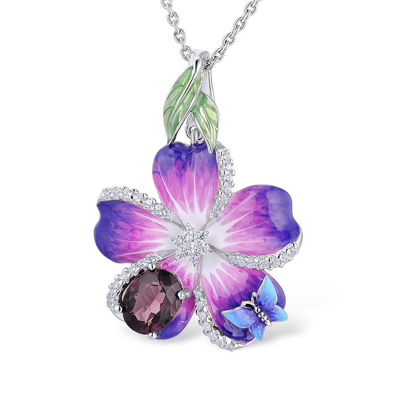 Pendant Necklaces MOONROCY CZ Crystal Chokers Silver Color Bohemia Necklace Purple For Women Girls Drop Jewelry Wholesale Gift-image-708500437