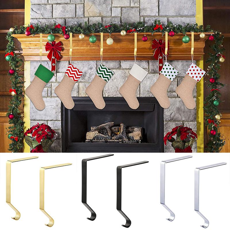 

Hooks & Rails 2Pcs Home Christmas Stocking Mantel Hanger Multifunctional Metal Holder Hook Fireplace Supplies