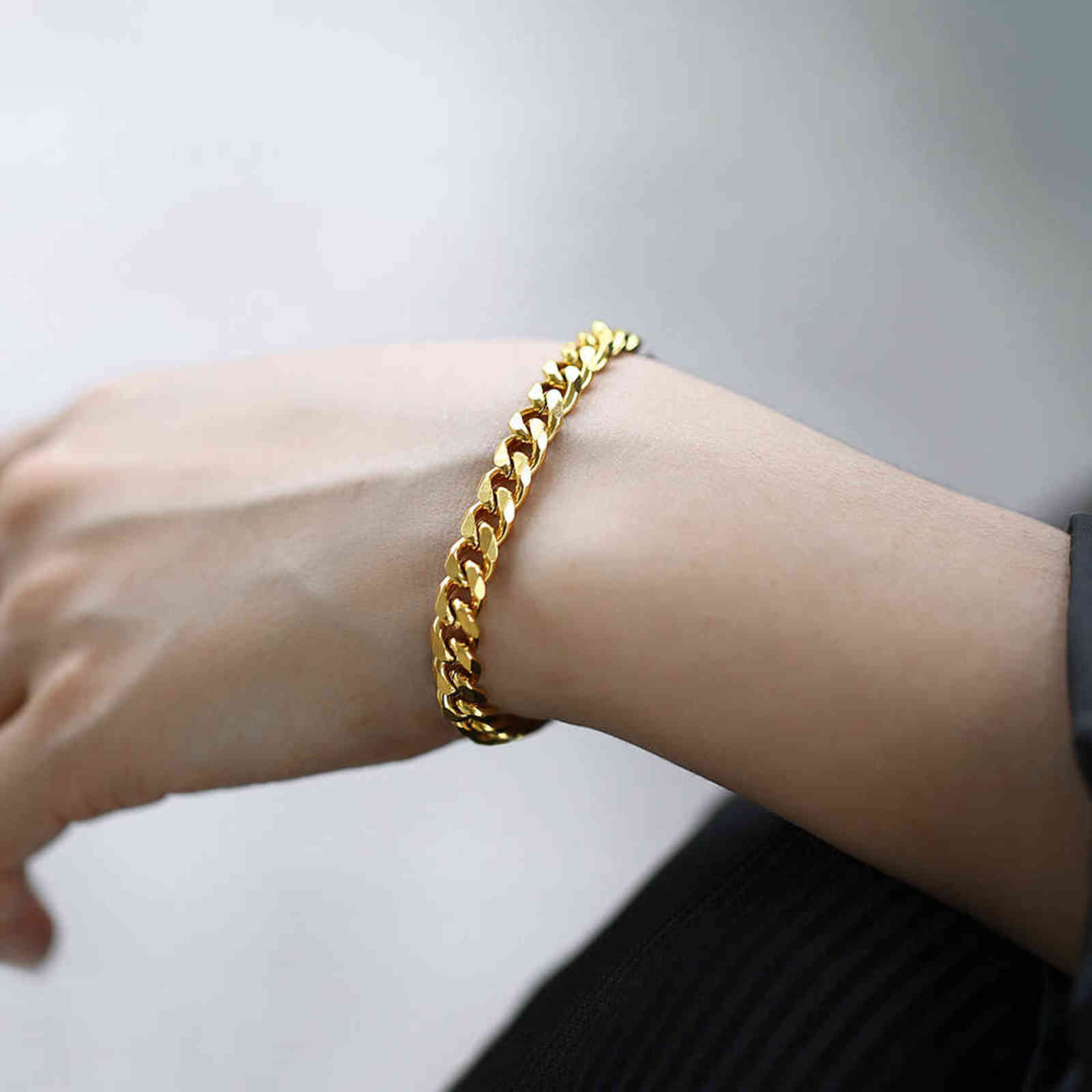 

Men's Bracelet Homme Stainless Steel Cuban Link Chains Bracelets For Men Women Chain On Hand & Leg Accessories 3/5/7MM Jewelry