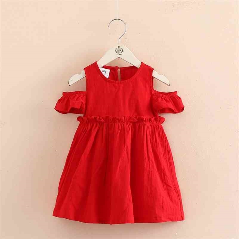 

Summer 2 3 4 6 8 10 Years Children Solid Red Cotton Short Sleeve Wrap Off Shoulder Strapless Dress For Girl Kids 210701