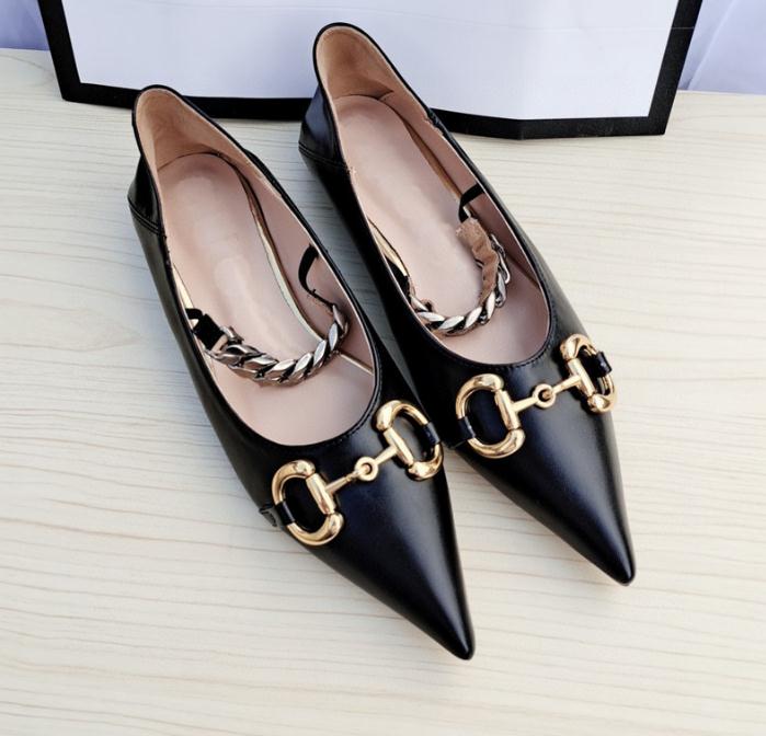 

Pointed chain metal horse title buckle flat women shoes two wear foot shallow mouth comfortable casual shoes small leather slippers shoe Luxury designer, Black