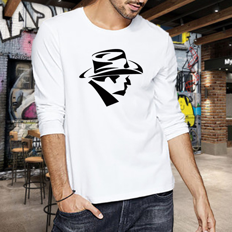 

long sve t-shirt men's autumn new round neck youth loose fashion brand t-shirt long sve men's wear, White;black