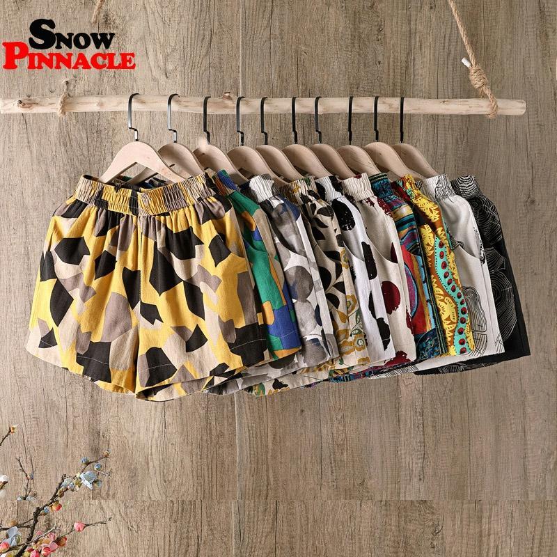 

Women shorts Summer Casual printed Cotton Linen high waist loose for girls Soft Cool female short -4XL 210524, Black circle