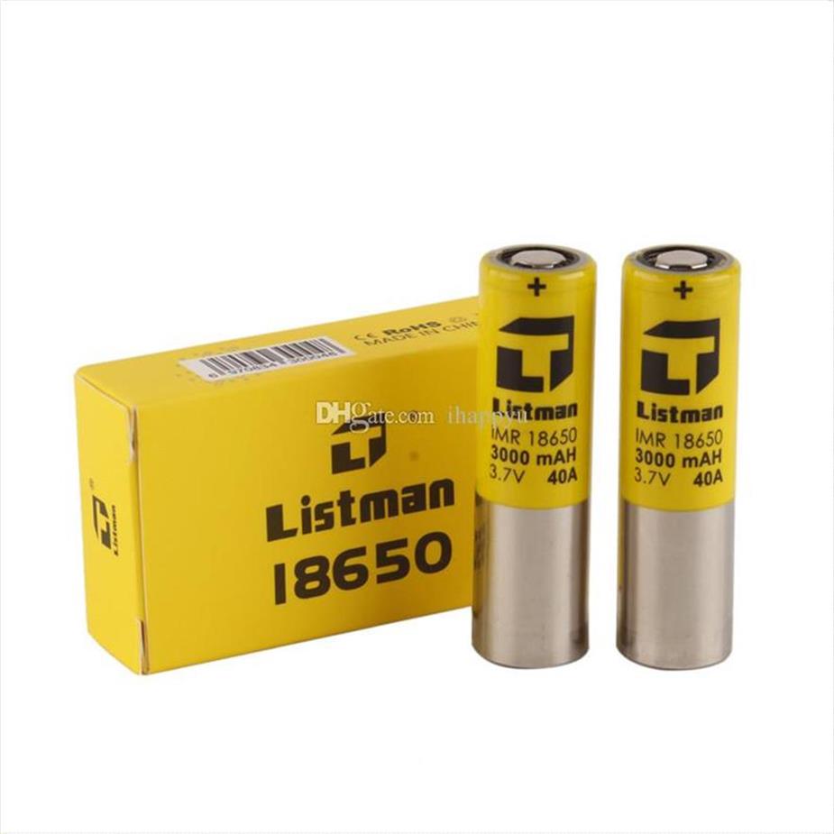 

100% Original Listman IMR 18650 3000mAh 40A 3.7V High Drain Rechargeable Battery for 510 thread Box Mod xxa29