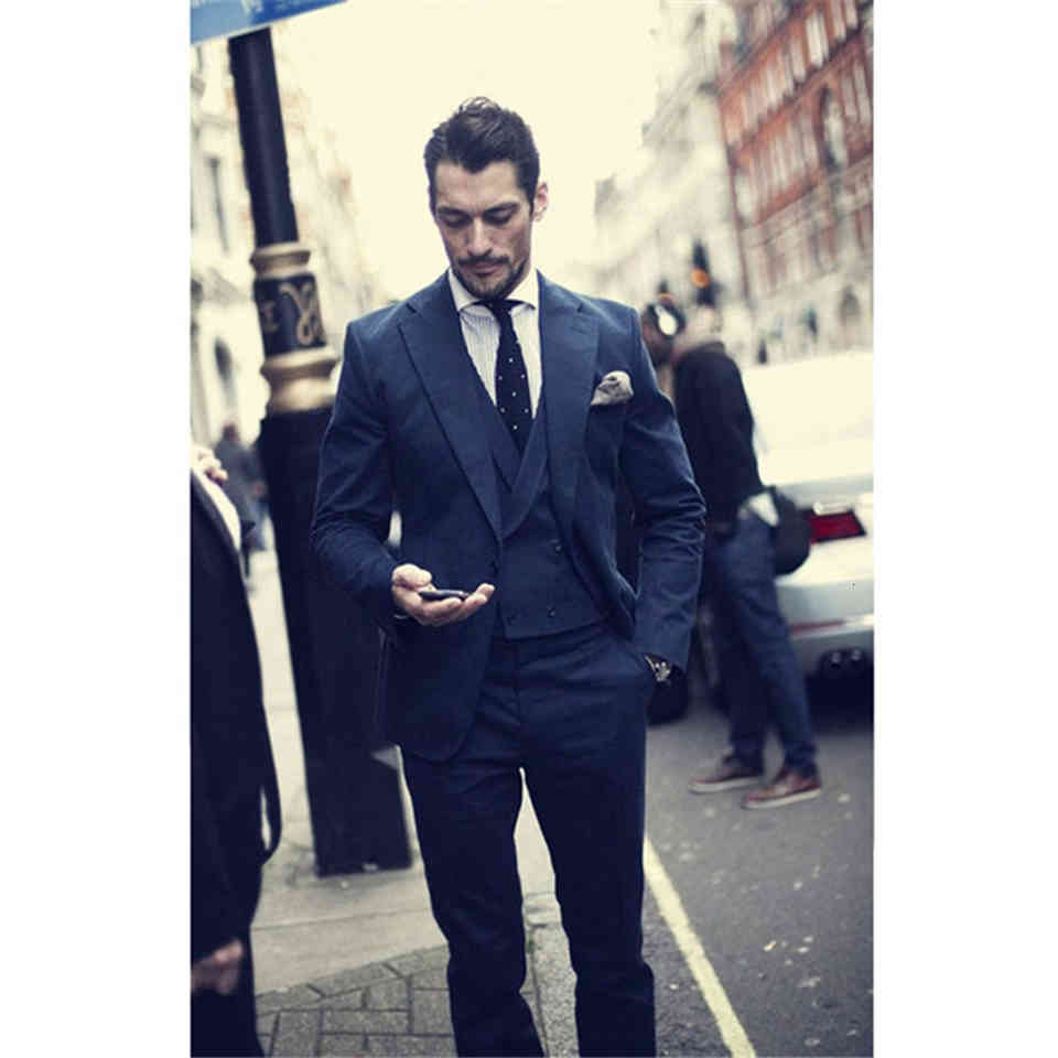 

Men's Suits & Blazers Male suits custom-made navy blue wedding formal prom 3 pieces wear working man suit (jacket + pants vest), Picture style