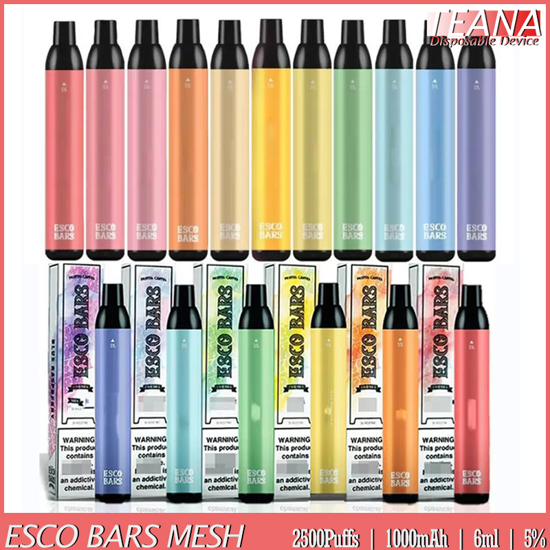 

Esco Bars Mesh Disposable Vape E Cigarette Starter Kit 2500 Puffs Pre-filled 6ml Pods Cartridges 1000mAh Vapors Ecigarettes Escobar Escos Bar Vapes, Remark colors