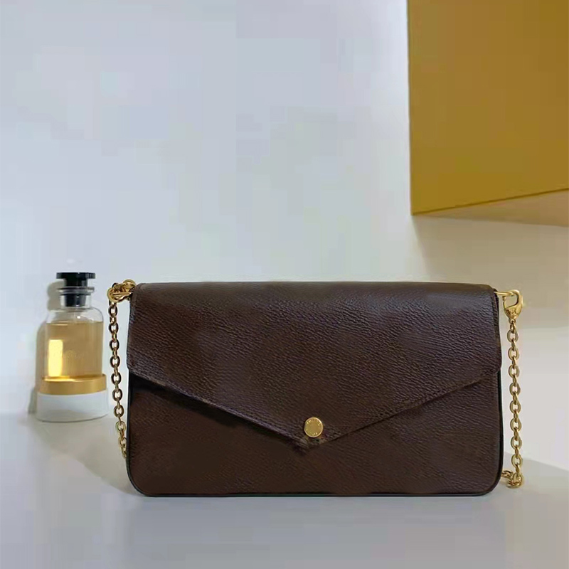

5A+Top quality Multi Pochette Felicie Clutch Purse Print Shoulder bag 3 piece suit Women Messenger Purse Chain Crossbody With Box Monogrames DustBags M61276 bags, Ribbon(not for sale separately)