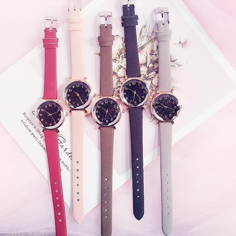 

Pcs Women Lady Student Wrist Quartz Watch Starry Sky Round Dial Adjustable Strap NYZ Shop Wristwatches, Brown