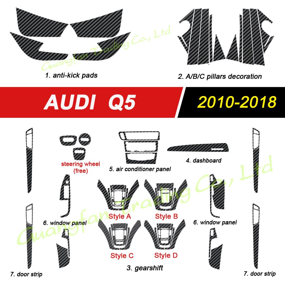 

For Audi Q5 2010-2018 Interior Central Control Panel Door Handle 3D/5D Carbon Fiber Stickers Decals Car styling Accessorie, Style c---lhd