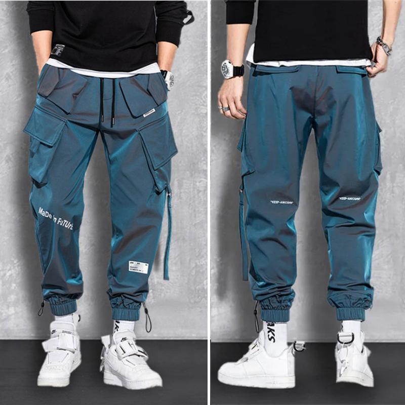 

Men's Pants Casual Men Sweatpants Multi-pocket Overalls Solid Loose Trousers Comfort Elastic Waist Jogging Cargo Male Sport 2022, Black