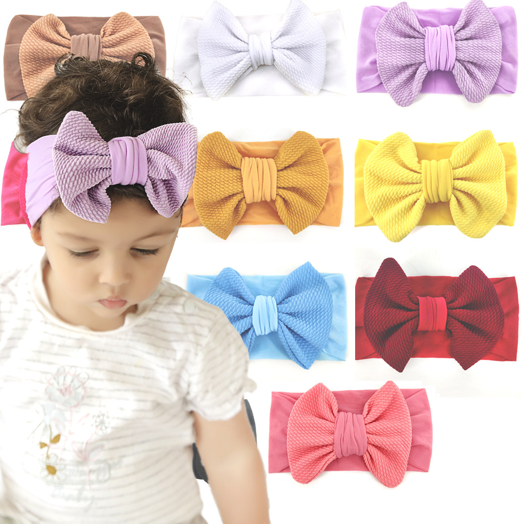 

Baby Knot Headband Girls big bow nylon headbands Elastic Bowknot hairbands Turban Solid Headwear Head Wrap Hair Band Accessories, As pic