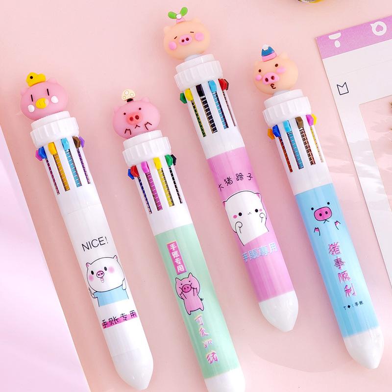

Creative Cute Pig Multi Color Ballpoint Pen Ballpen Kawaii 10 Colors Multifunction Ball Pens For School Writing Korean Stationer, Blue;orange