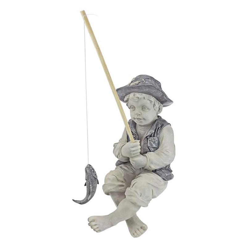 

Garden Decorations Statue Gone Fishing Boy Ornaments Resin Fisherman With Rod Figurine Sculpture For Pool Pond Yard