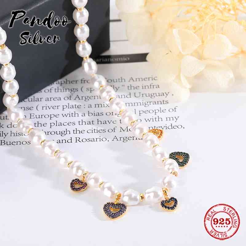 

High Quality S925 Sterling Jewelry 1:1 Copy,Yellow Silver Multi-Heart Adjustable Necklace With Pearls For Women AC5485MY