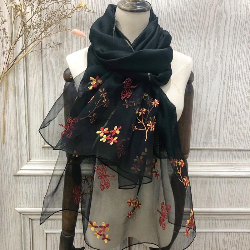 

Elegant Women Long Scarf Wrap Ladies Shawl Large Silk Wool Scarves Pink Landscape Print Dual Use, Blue;gray