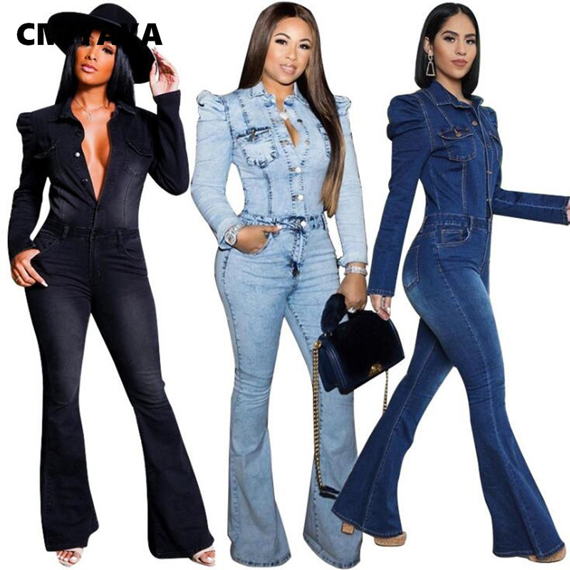 

Winter Women Skinny Slim Jumpsuit Full Sleeve Denim Flare Jeans Rompers Sexy Night Club Party One Piece Bandage Outfits GLT183, Sky blue