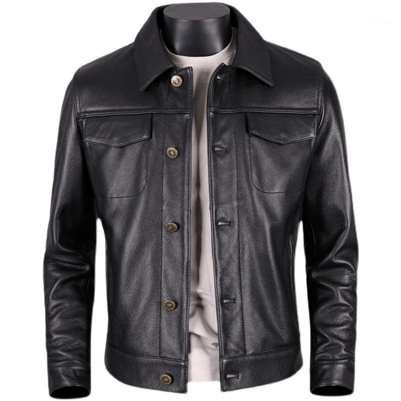

Men' Leather & Faux 2021 Black Genuine Jacket Men Casual Style Single Breasted Plus Size 4XL Real Natural Cowhide Autumn Slim Short Coat