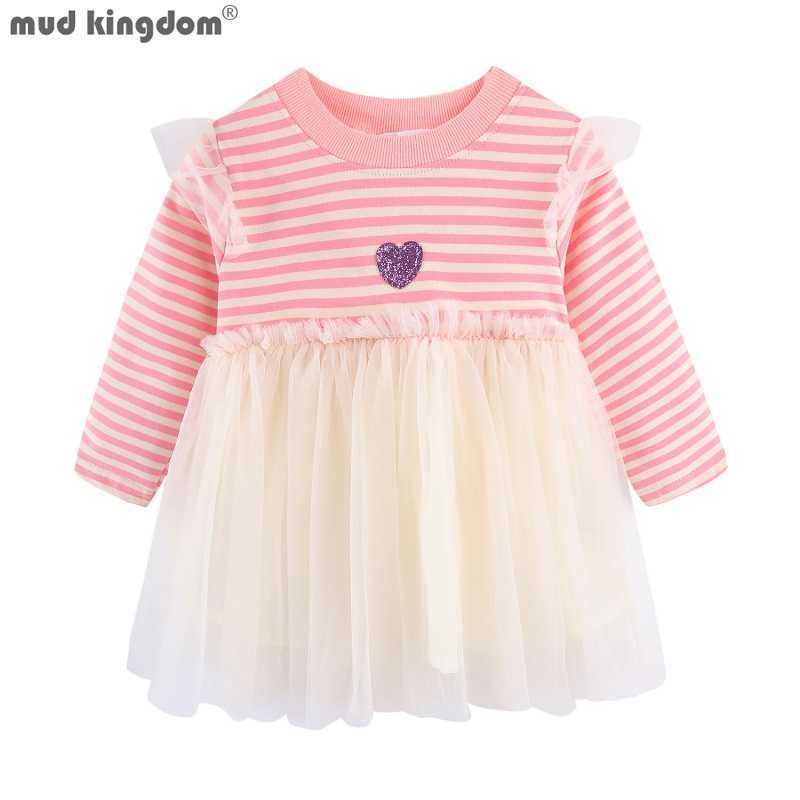 

Mudkingdom Cute Heart Toddler Girl Dress with Wing Tulle Long Sleeve for Girls Clothes Fluffy Stripe Kids Spring Autumn Dresses 210615, Yellow