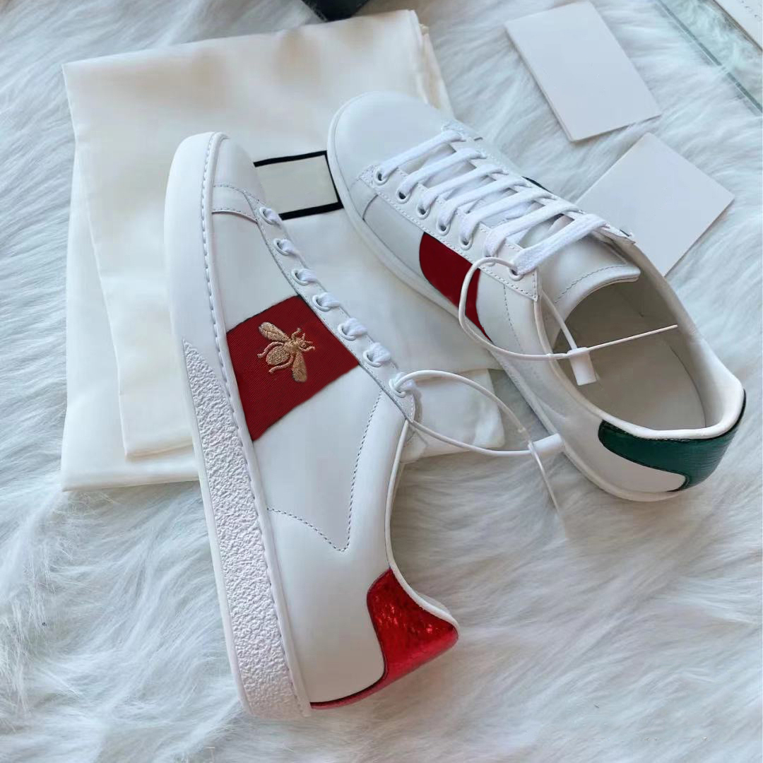 

Luxury designer sneakers Men Women Casual Shoes Flat Platform Snake Top Quality Chaussures Leather Ace Bee Embroidery Stripes Walking Sports Shoe, Black