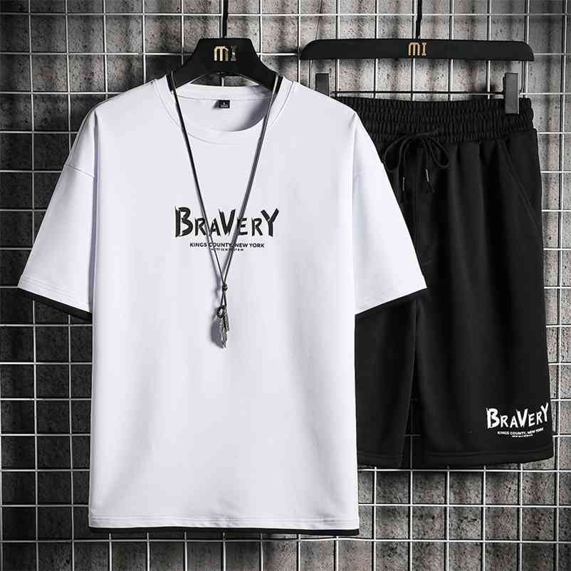 

Men' Tracksuit Set Summer T-shirt + Shorts Set Fashion Printing Short Sleeve Casual Men Sportswear Running Suit 2 PCS Set 210722, Hh0817 white