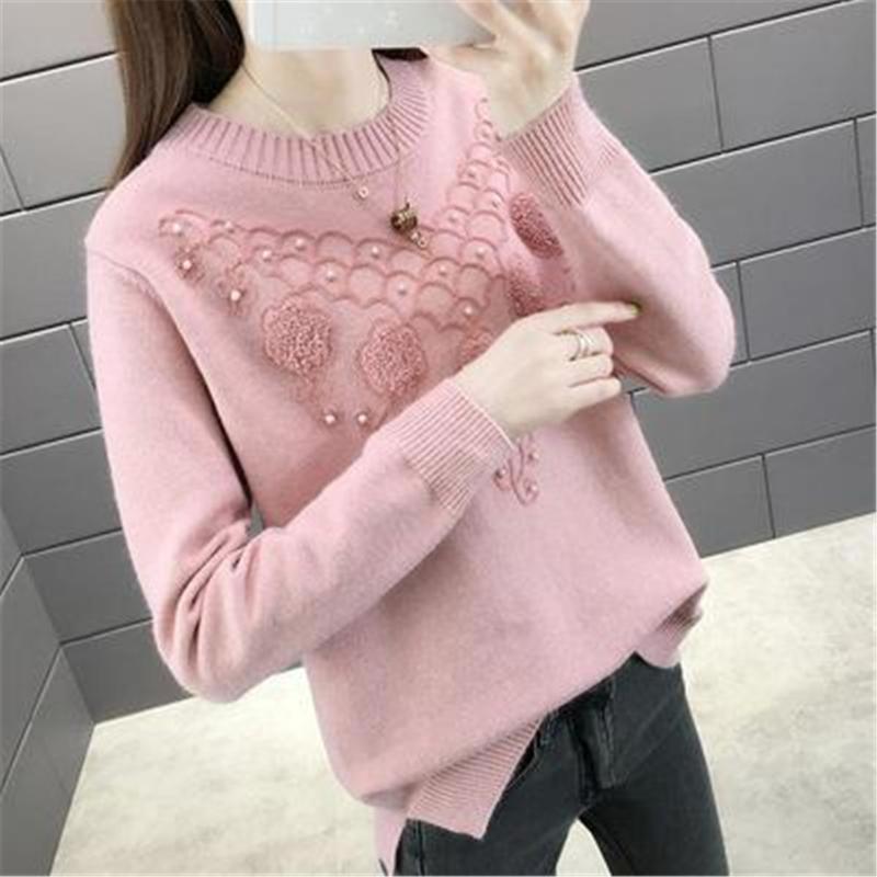 

Women's Sweaters O-neck Solid Color Sweater Women Autumn Winter Loose Thick Warm Pullovers 2022 Beading Knitwear Female Knitting Tops ZY6020, White;black