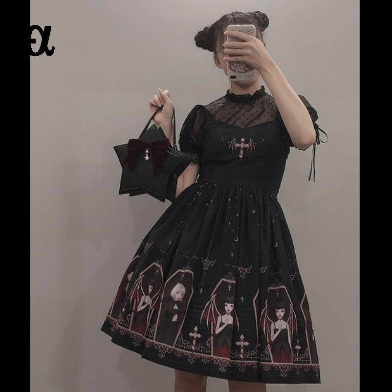 

Japanese Gothic Lolita Jsk Black Dress Women Harajuku Street Fashion Sleeveless Soft Sister Cute White Punk 210519