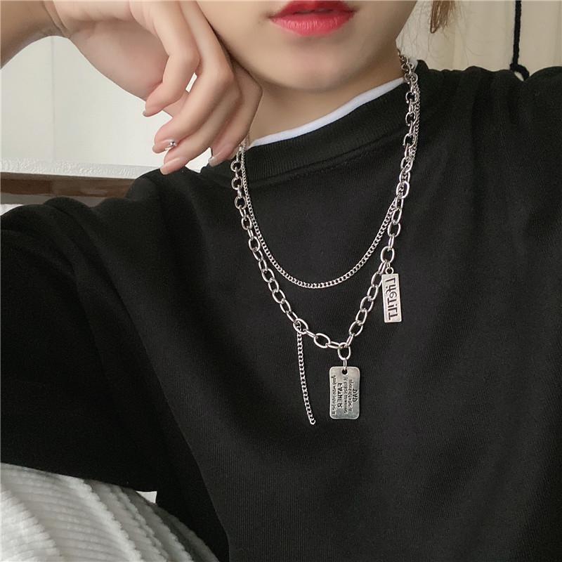 Double Layered Couple Necklace Men&#039;s Trendy Ins Net Red Cold Wind Sweater Chain 2021 Female Cool Hip-Hop Pendant Necklaces-image-697449131