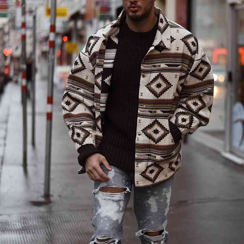 

2021 Autumn New Youth Lapel fashion printed jacket for men, Same color as picture