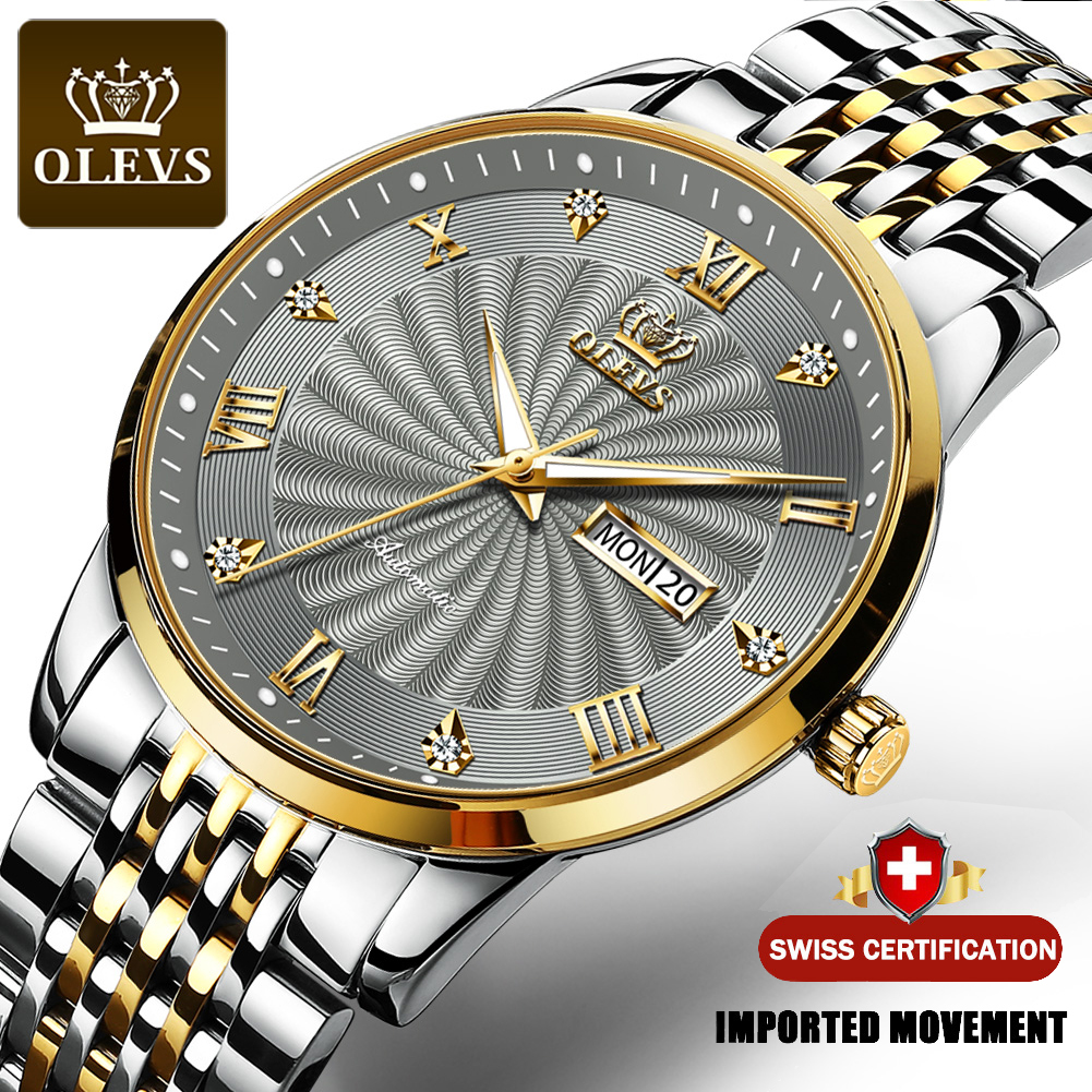 

OLEVS Men Mechanical Watch Top Brand Luxury Automatic Watch Sport Stainless Steel Waterproof Watch Men relogio masculino 6530g, Gold