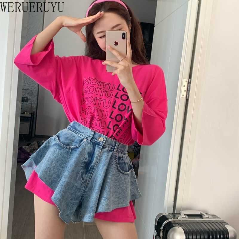 

WERUERUYU Casual Denim Shorts Skirts High Waist Ruffle Hem Loose Ruched Short Pants Female Fashion Clothing Spring 210608, Photo color