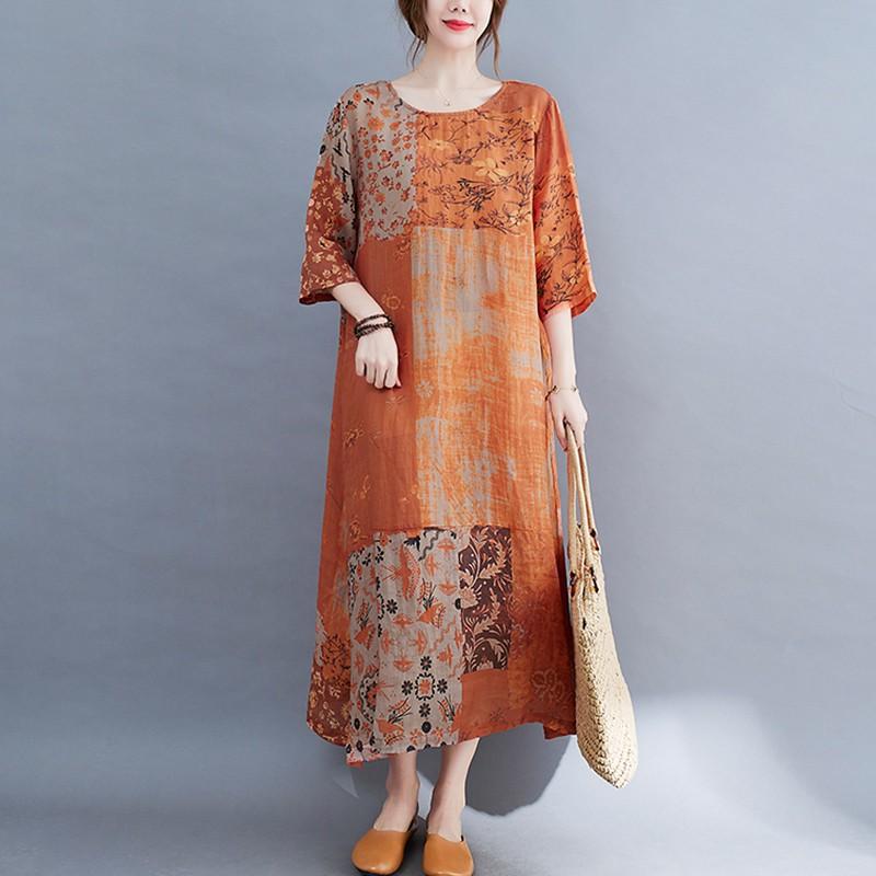 

Party Dresses Women Summer Cotton Linen Casual Dress 2021 Indie Folk Style Vintage Print Loose Comfortable Female Long B725, Photo color