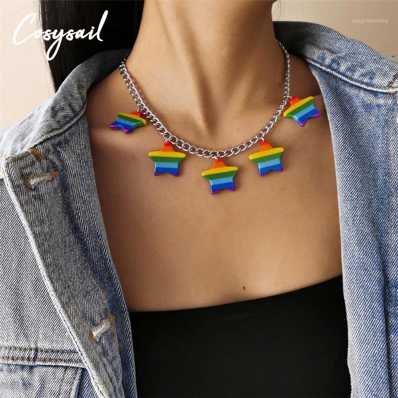 

Cosysail Personality Rainbow Acrylic Acetic Acid Star Pentagram Pendant Necklace For Female Party Statement Jewelry Gift 2021 Chains