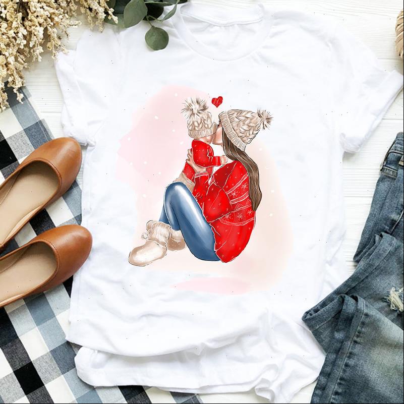 

Women T Shirts Year Merry Christmas Shirt Mom Boy Girl 90s Female Mother Cartoon Ladies Womens Graphic Top Tshirt, White