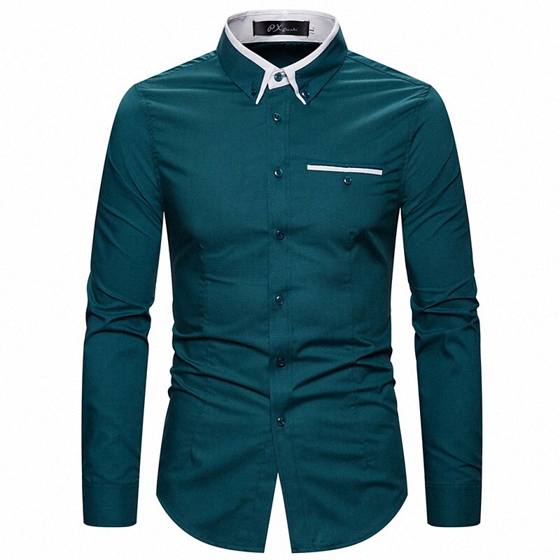 Chemise Hommes Bouton de couleur Solide Collier Daily Hauts à manches longues quotidiennes Blanc noir rose h1vs #