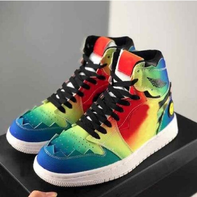 

2021 J Balvin 1s high og Womens mens basketball shoes jumpman 1 tie dye jbalvin Multi-Color Rainbow trainers sports sneakers