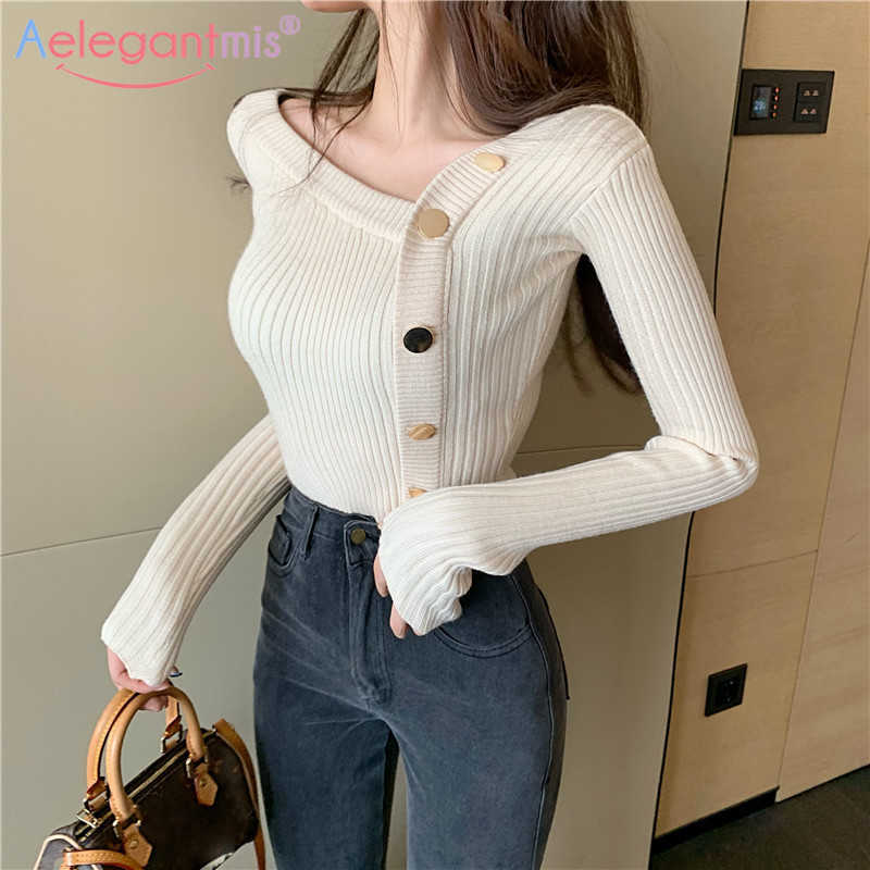 

Aelegantmis Korean Casual Button Sweater Women Soft Warm Long Sleeves Knitted Pullovers Female Elegant Elastic Tops Jersey Mujer 210607, Blue