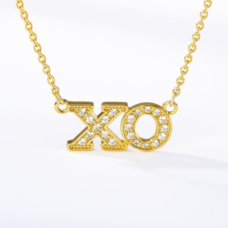 Pendant Necklaces Classic Cubic Zircon Gold Color Letter XO Necklace Stainless Steel Hip Hop Chain Bijoux Femme Collier For Women And Men Je-image-698842622