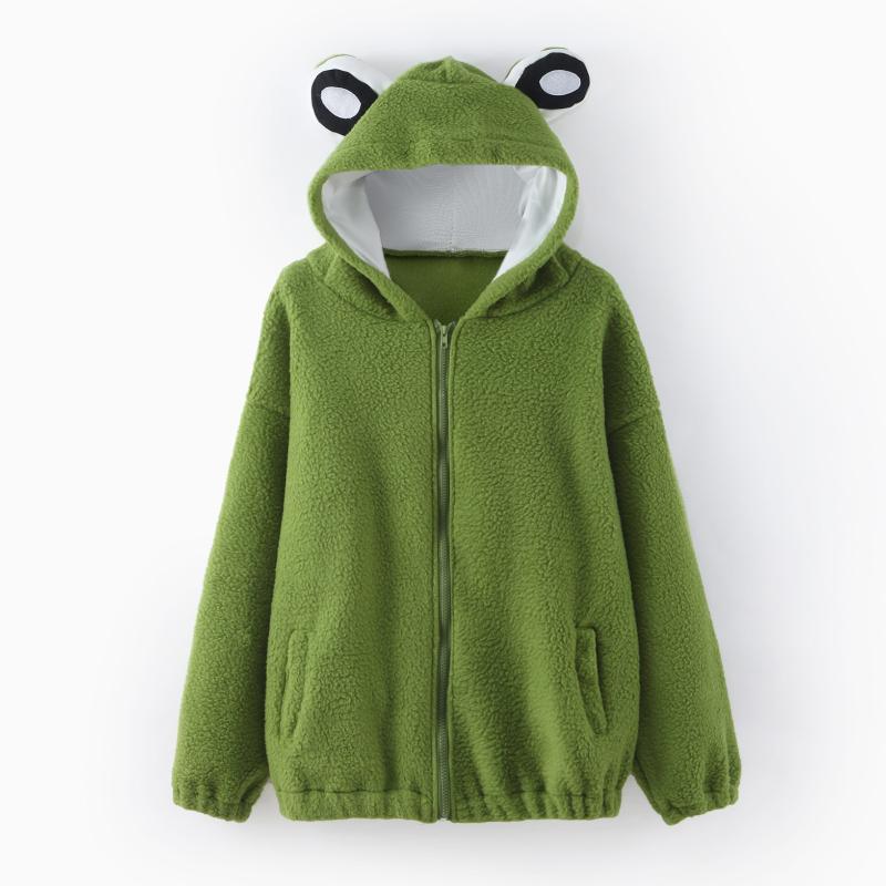 

Women's Jackets Oversized Long Sleeve Coat Sweet Cute Fro G Hooded Loose Pullover Pocket Jacket Zip-up Design Sweatershirt D9, Black;brown