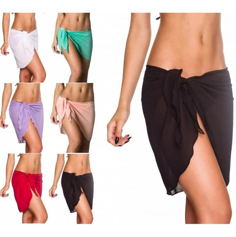 

Home One piece Sarong Beach Skirt Multifunctional Solid Color Swimwear Bikini Vest Wrap Sunscreen Short Skirts Summer Swimsuit Cover A02